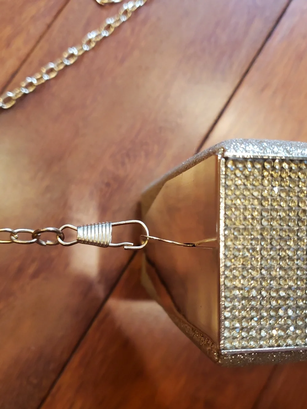 Brick Style Gold and Silver Crossbody Clutch Wristlet with Gold Tone Metal